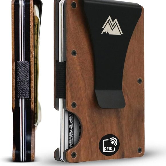 Stylish Walnut Wood Money Clip Wallet for Men with RFID Protection - Gift Ready - Picture 1 of 7